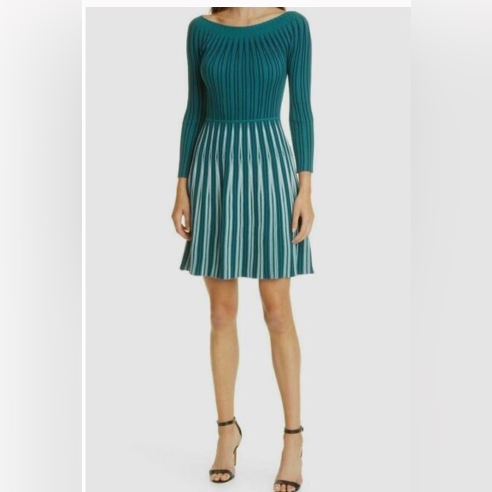 Emporio Armani Teal and White Long Sleeve Dress